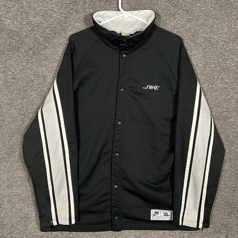 Nike Track Jacket Mens XL Black White Snap Front Limited Edition Striped Vintage